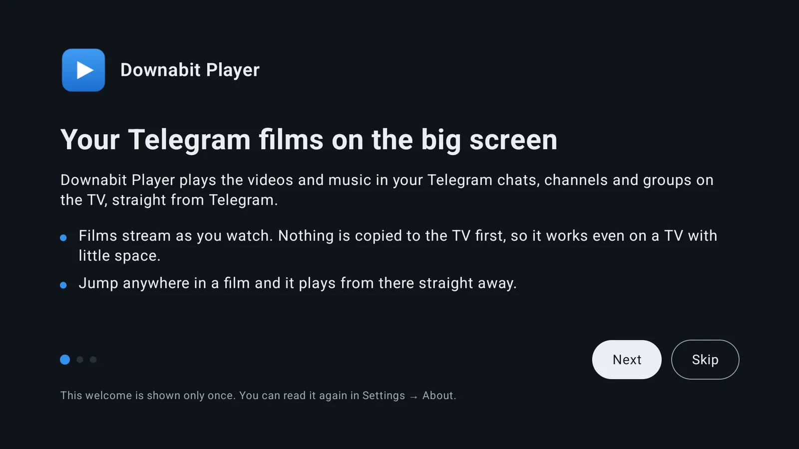 The welcome screen: Your Telegram films on the big screen